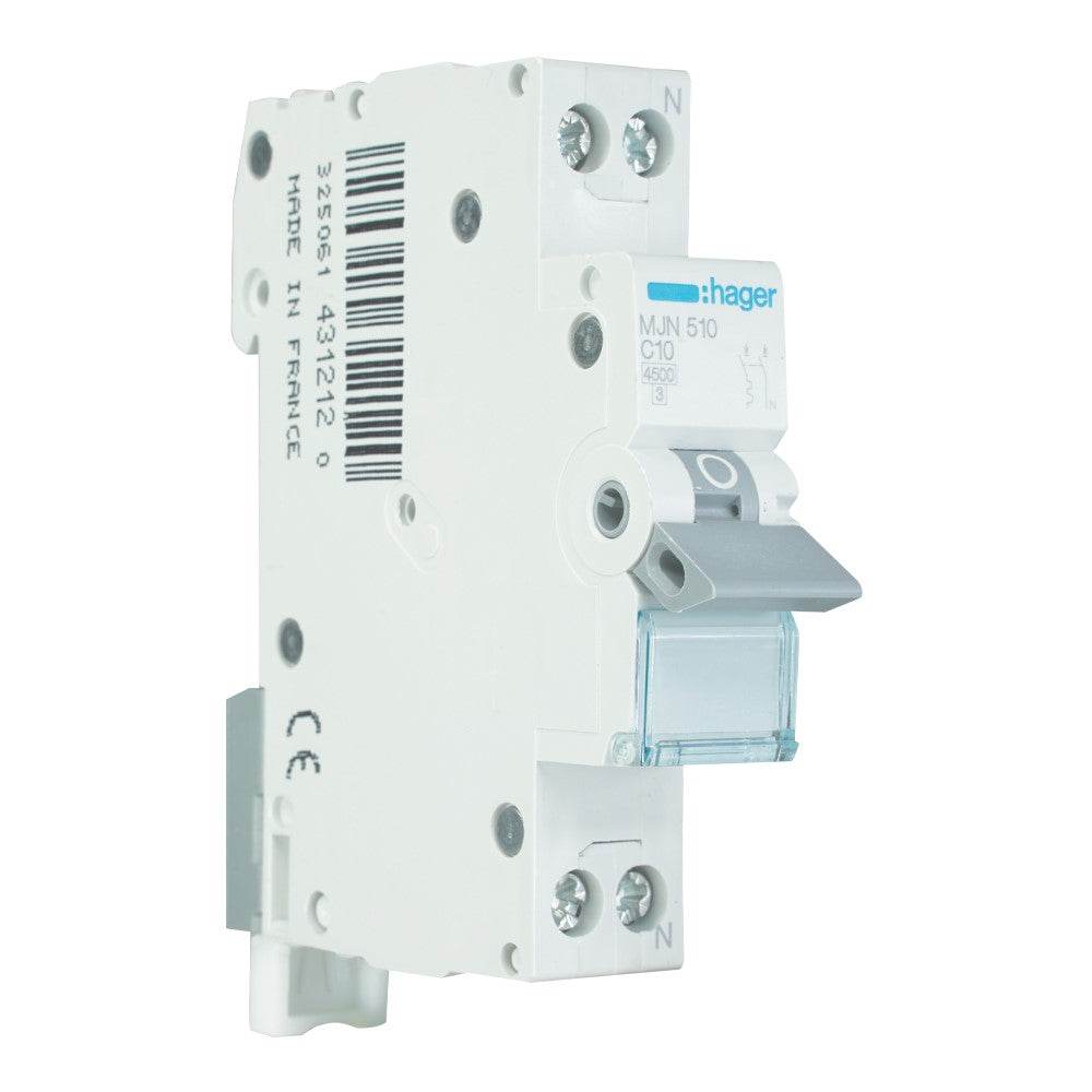 Hager installatieautomaat 1-polig+nul 10A C-kar 4,5kA (MJN510)