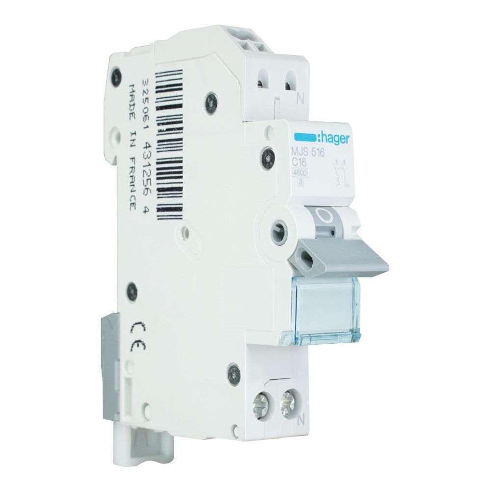 Hager installatieautomaat 1-polig+nul 16A C-kar 4,5kA Quickconnect (MJS516)