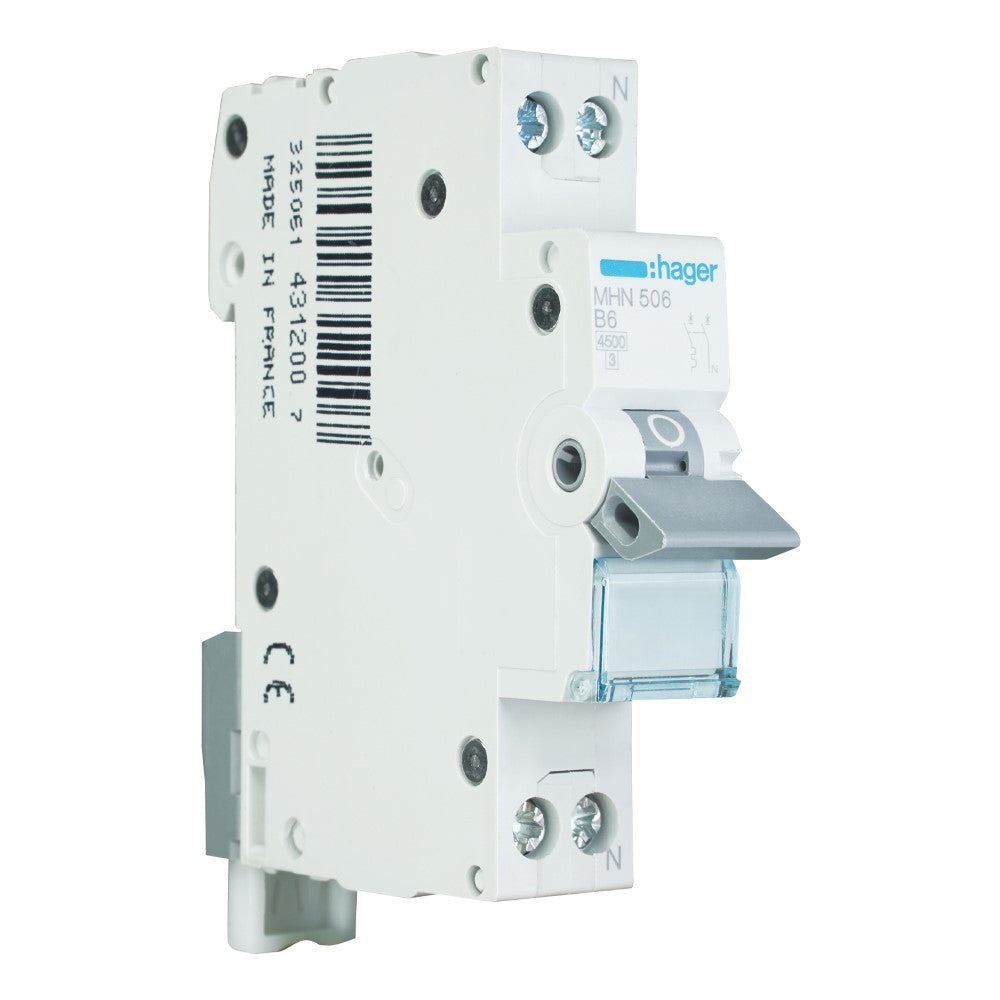 Hager installatieautomaat 1-polig+nul 6A B-kar 4,5kA (MHN506)