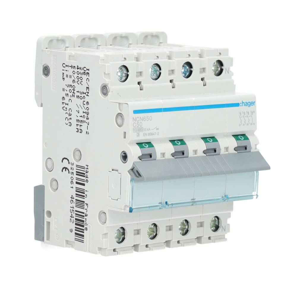 Hager installatieautomaat 4-polig+0 50A C-kar (NCN650)