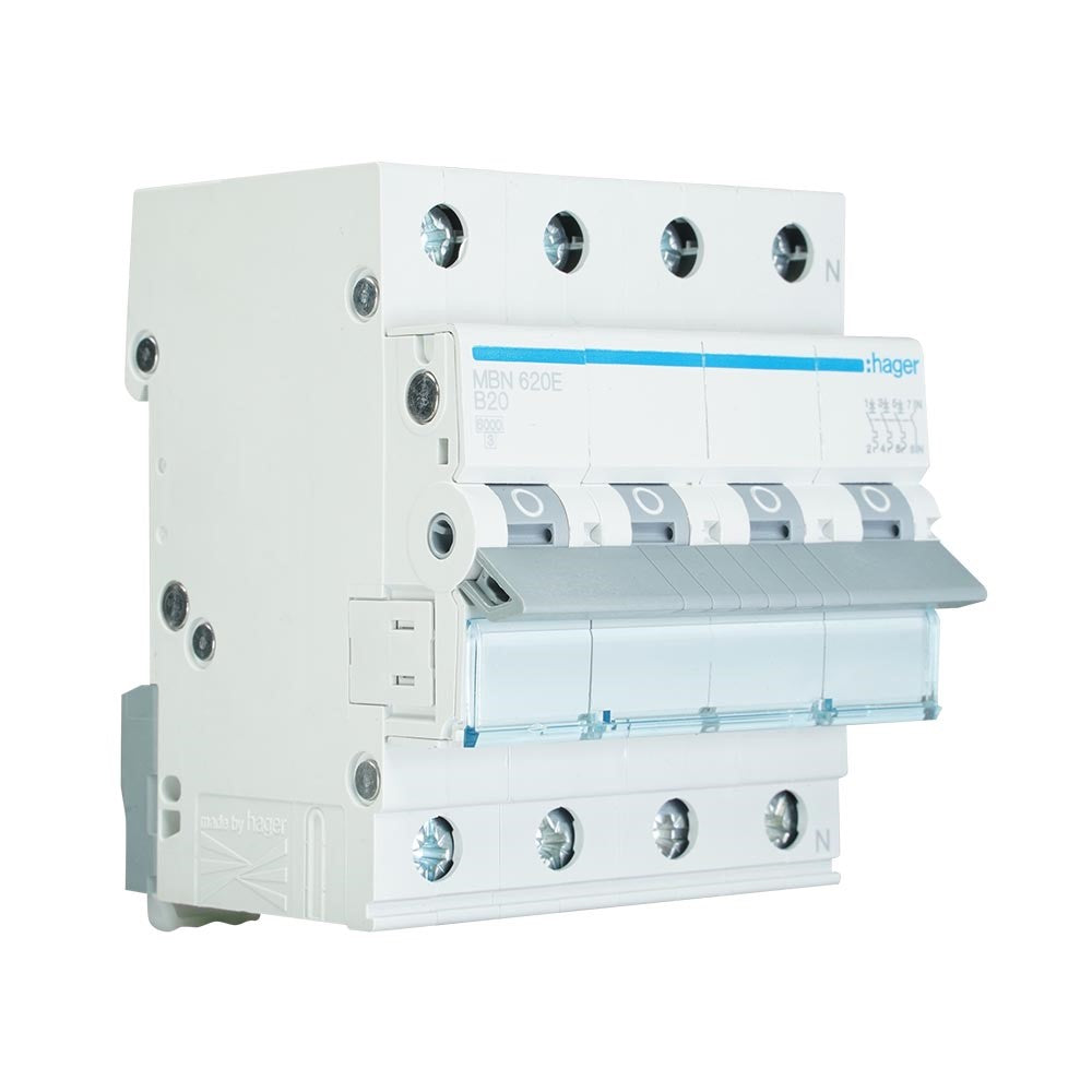 Hager installatieautomaat B20 3-fase (3P+N) 6kA (MBN620E)