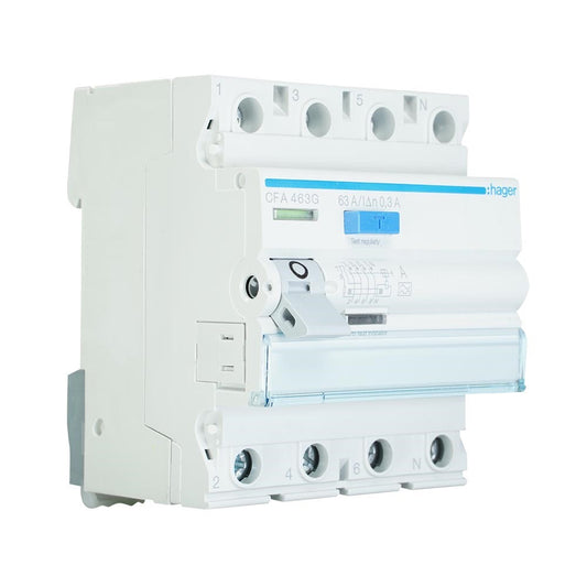 Hager aardlekschakelaar 63A 300mA type A 3-fase (4P) (CFA463G)
