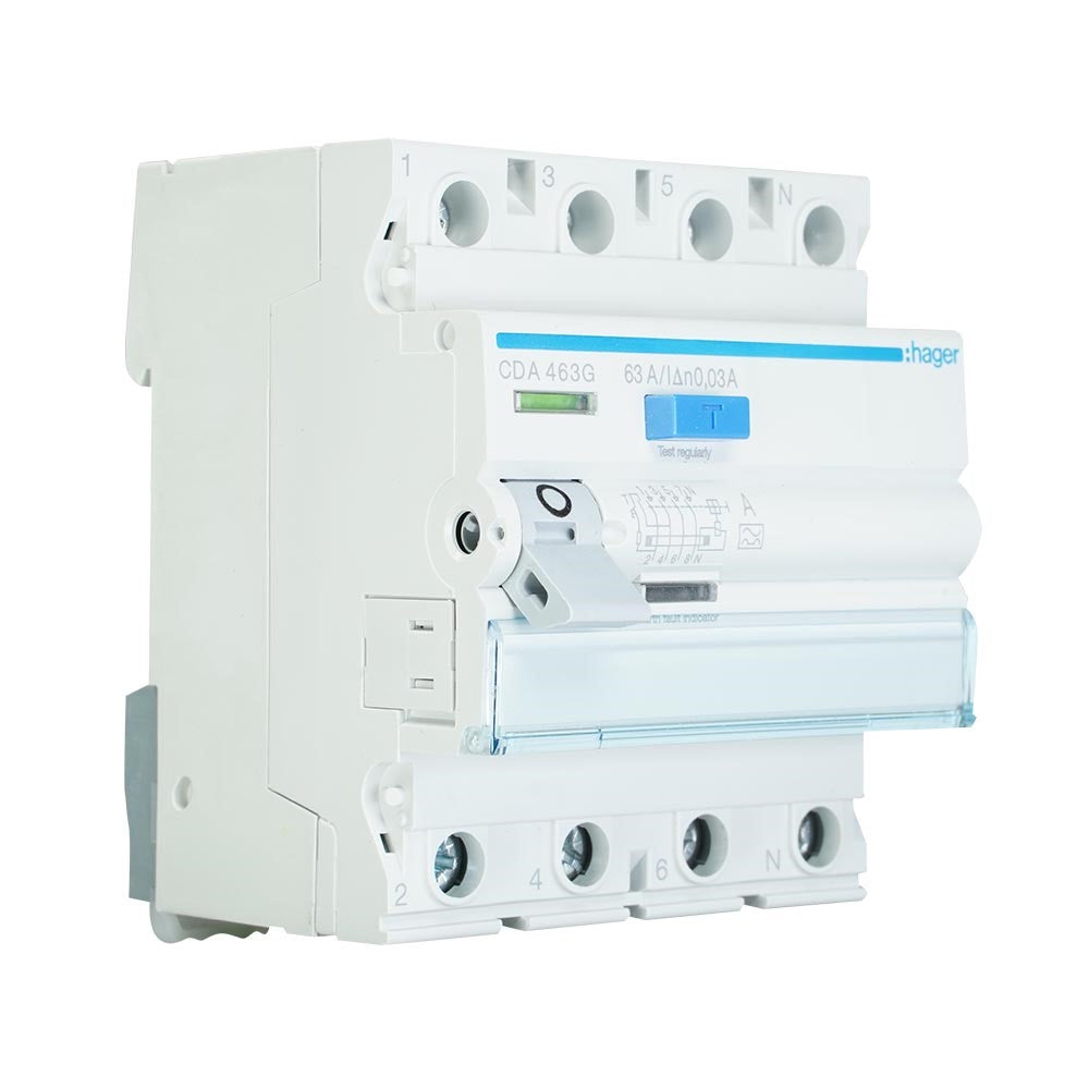 Hager aardlekschakelaar 63A 30mA type A 3-fase (4P) (CDA463G)