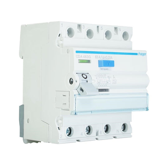 Hager aardlekschakelaar 63A 30mA type A 3-fase (4P) (CDA463G)