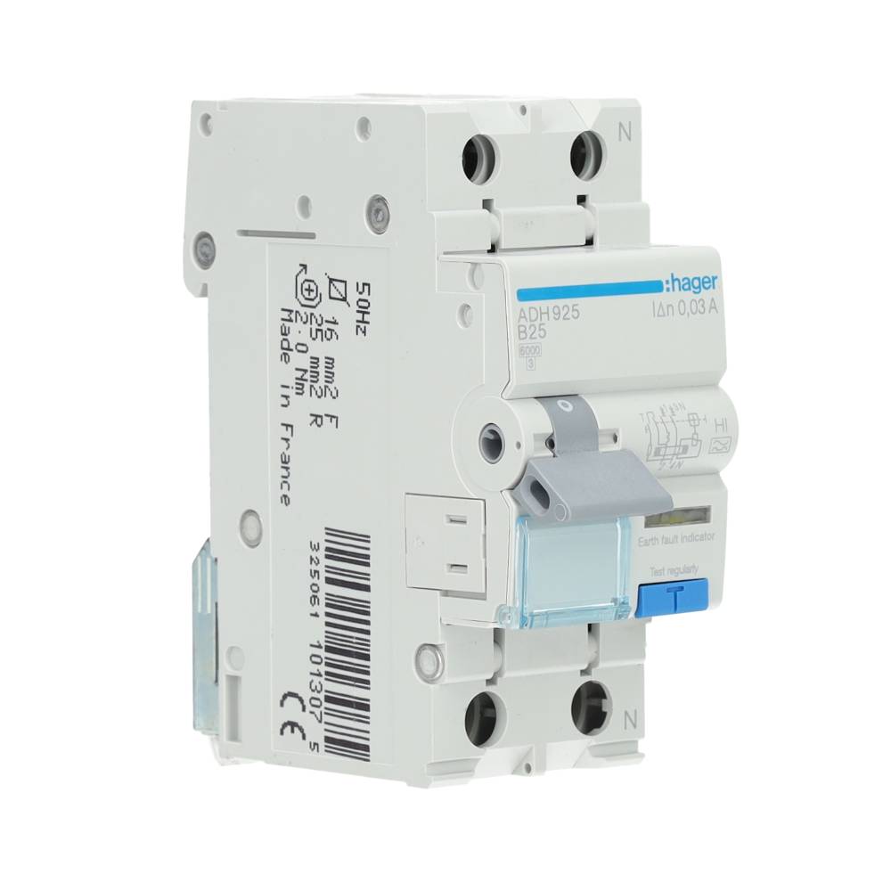 Hager aardlekautomaat 1-polig+N 25A B-kar (ADH925)