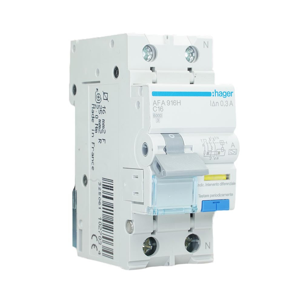 Hager aardlekautomaat 16A 300mA type A 1-fase (1P+N) 6kA (AFA916H)