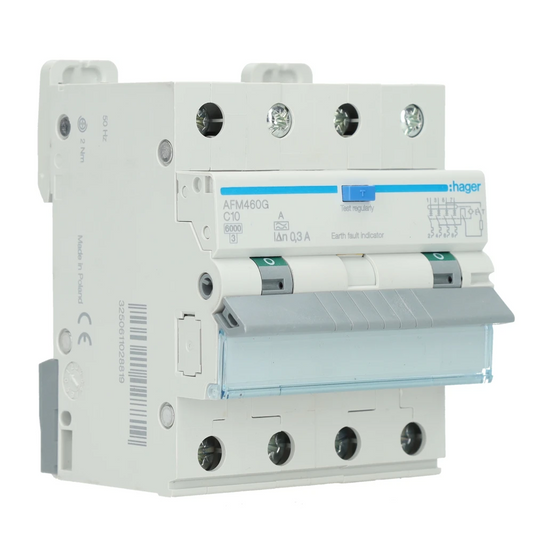 Hager aardlekautomaat 4-polig 10A C-kar 300mA (AFM460G)