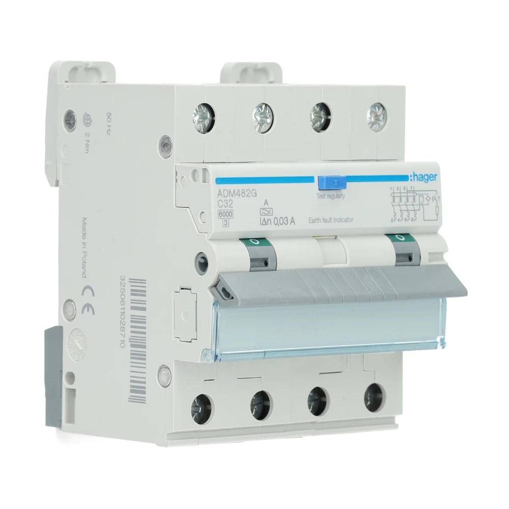 Hager aardlekautomaat C32 30mA 3-fase (4P) 6kA (ADM482G)