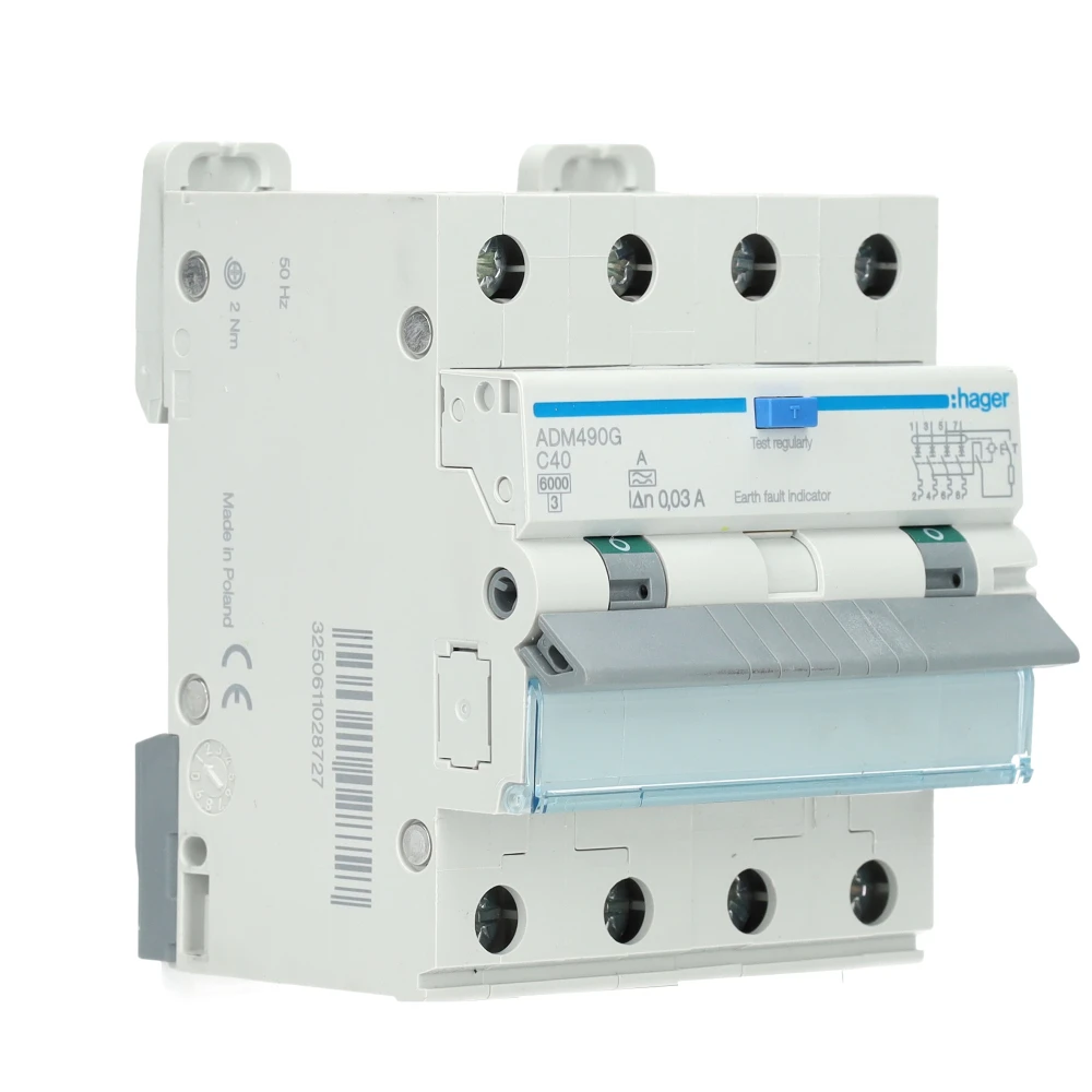 Hager aardlekschakelaar 4-polig 40A 30mA type A (ADM490G)