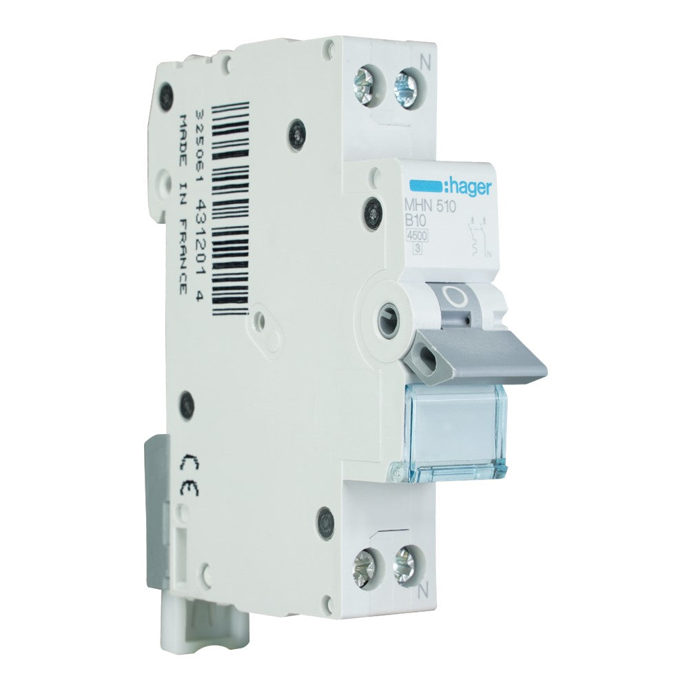 Hager installatieautomaat 1-polig+nul 10A B-kar 4,5kA (MHN510)