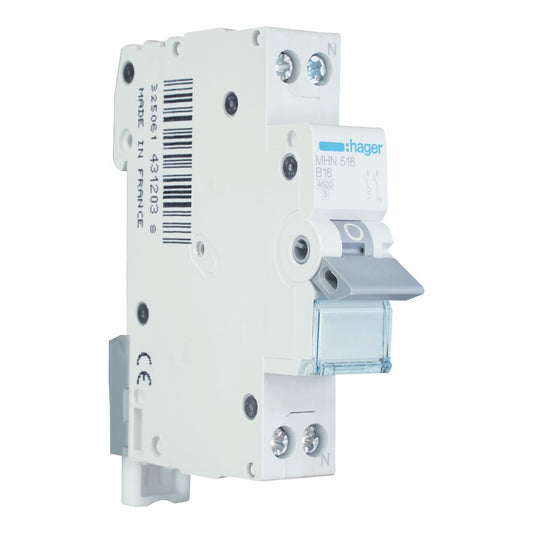 Hager installatieautomaat 1-polig+nul 16A B-kar 4,5kA (MHN516)