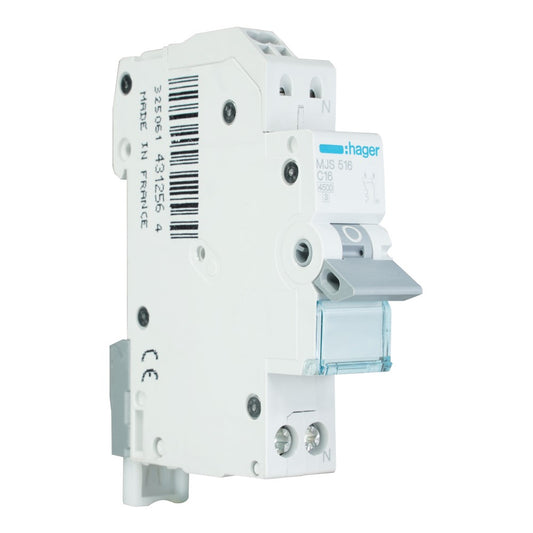Hager installatieautomaat 1-polig+nul 16A C-kar 4,5kA Quickconnect (MJS516)