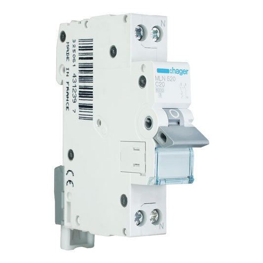 Hager installatieautomaat 1-polig+nul 20A C-kar (MLN520)