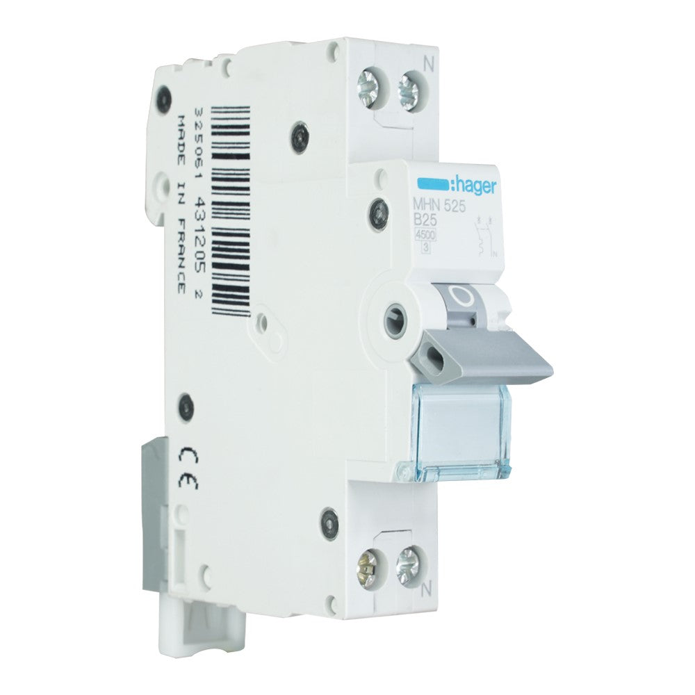 Hager installatieautomaat 1-polig+nul 25A B-kar 4,5kA (MHN525)