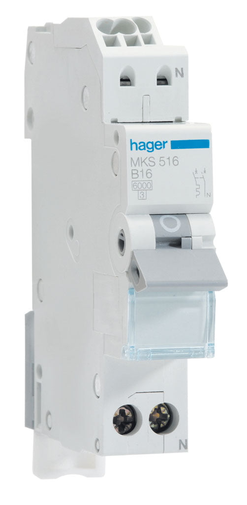 Hager installatieautomaat B16 1-fase (1P+N) 6kA Quickconnect (MKS516)