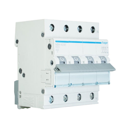 Hager installatieautomaat B20 3-fase (3P+N) 6kA (MBN620E)
