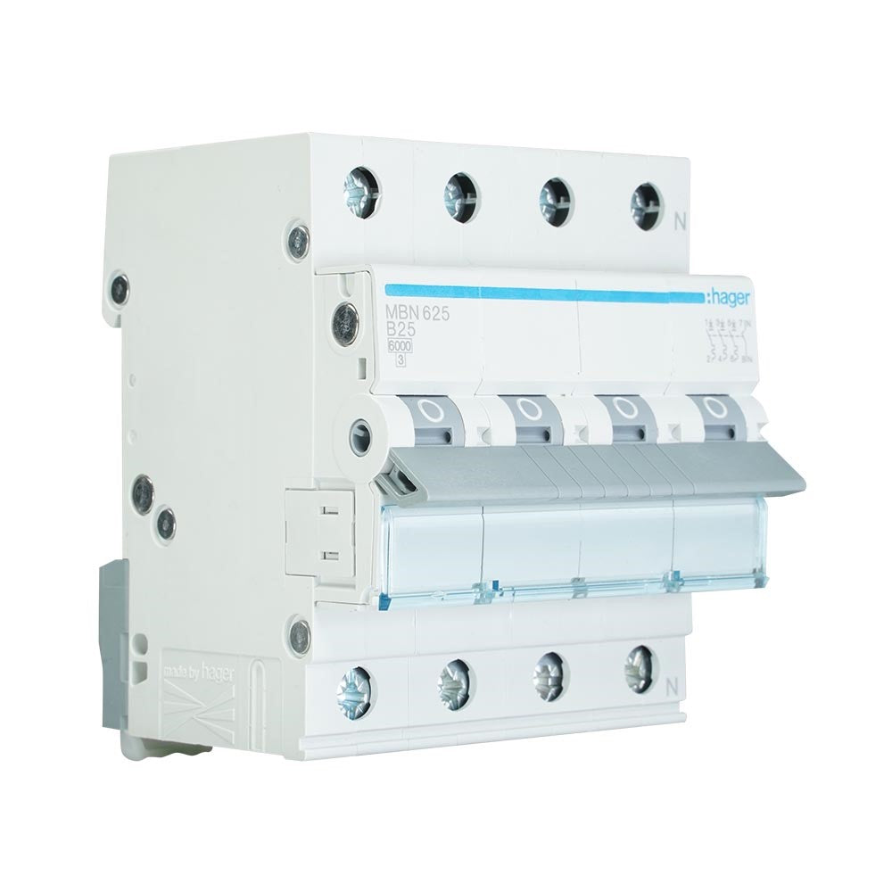 Hager installatieautomaat B25 3-fase (4P) 6kA (MBN625E)